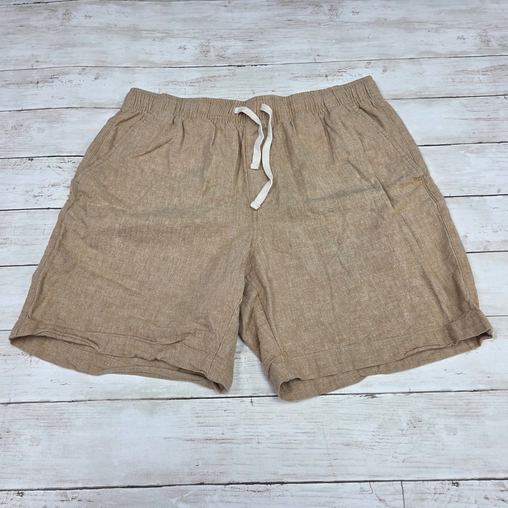 Old Navy Jogger Shorts Linen Blend Men M Maple Glazed Tan Drawstring 853507